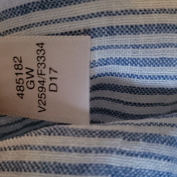 LANDS END | Linen Popover Blue White Striped Lace Up Top - Picture 8 of 12